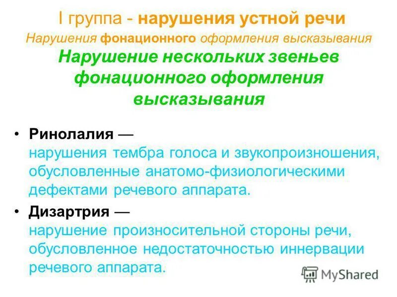 Нарушения фонационного оформления высказывания. Нарушения внешнего оформления высказывания.