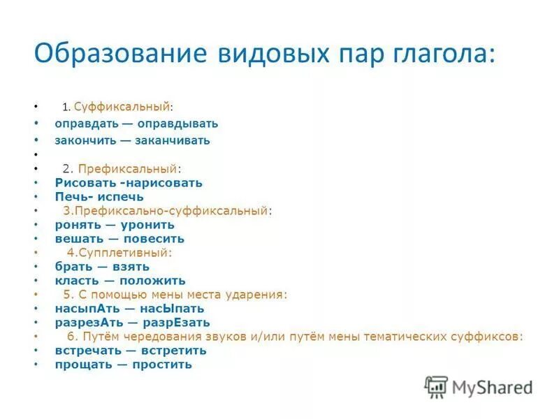 Пар что делает глаголы. Способы образования видовых пар глаголов. Видовые пары глаголов способы образования видовых пар. Образование видовой пары глагола. Образование видов глагола.