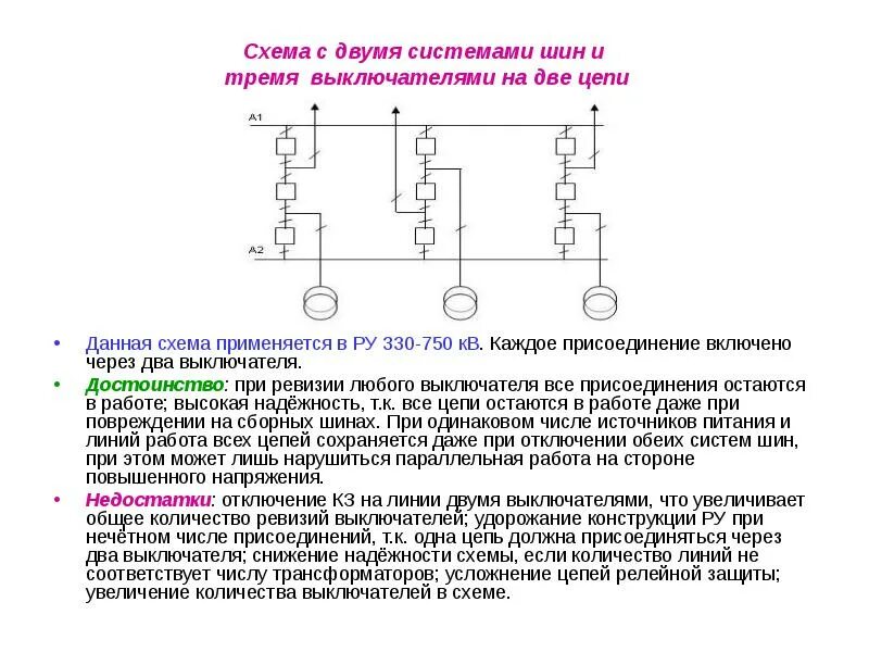 Отключения систем шин. Схема с двумя системами шин и тремя выключателями на две цепи. Схема электроустановки с двумя выключателями на присоединение. Схема 2 системы шин с 3 выключателями на 2 цепи. Схема с 2 системами сборных шин и с выключателем на цепь.