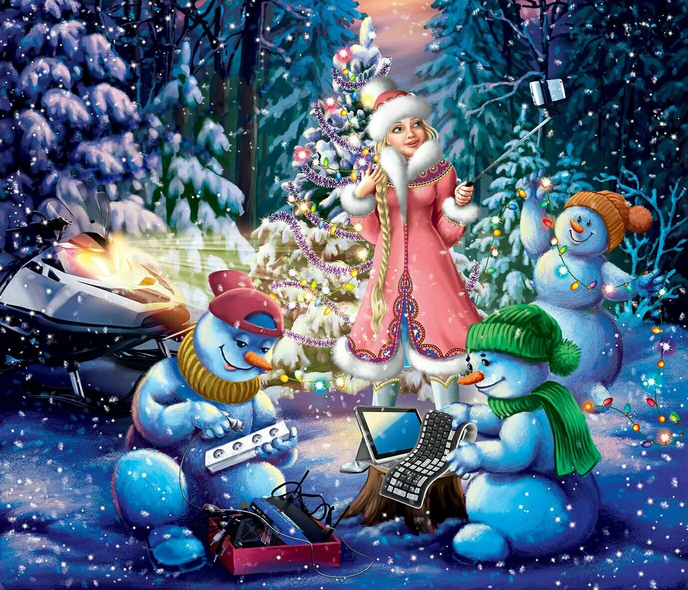 Новогодние сюжеты. Новый год иллюстрации. Снегурочка и Снеговик. Новогодние сказочные персонажи. Снег снеговик снегурочка