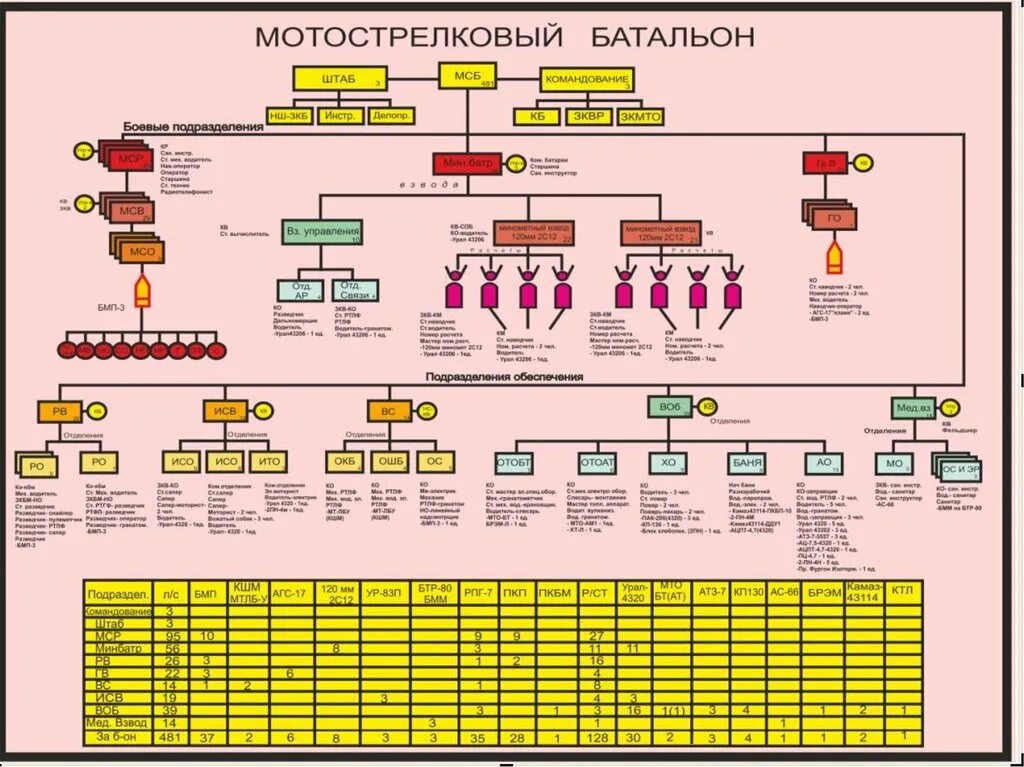 В состав батальона входят. Организация мотострелкового батальона вс РФ. Организационно-штатная структура МСБ на БМП БТР. Штатная структура МСБ РФ.