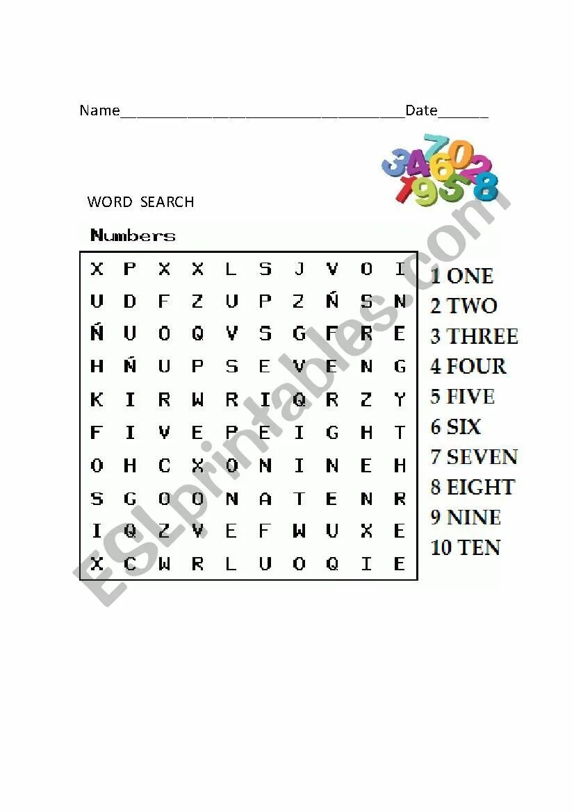 Numbers word search. Игра word search numbers. numbers 1-10 wordsearch.