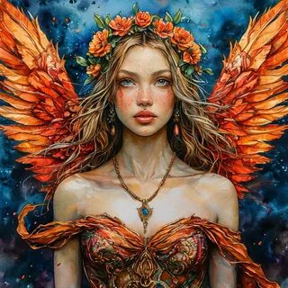 "Fire angel nymph watercolor" - image created in Shedevrum.