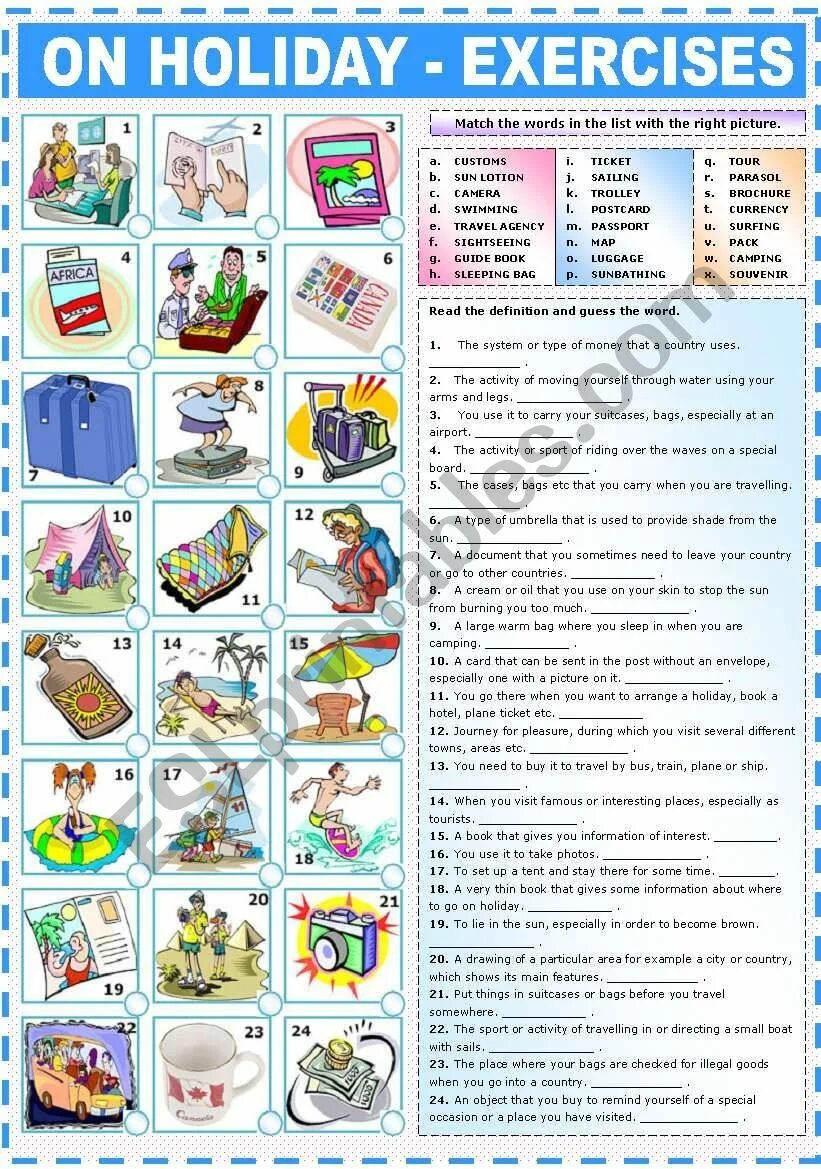 Holidays exercises. On holiday exercises. holiday exercise для учеников. holiday resort vocabulary.