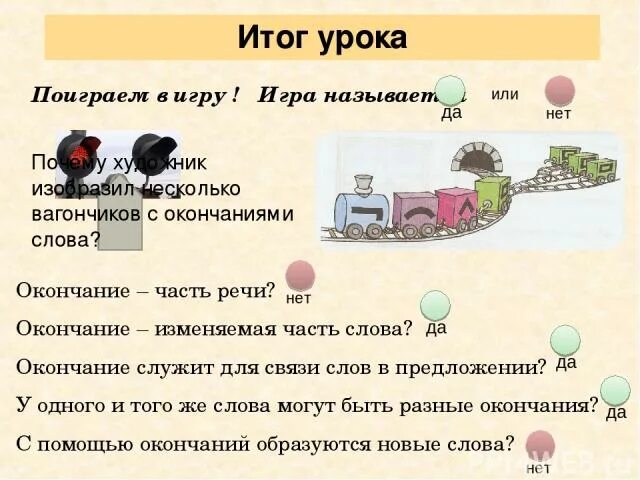 Окончание в слове играет