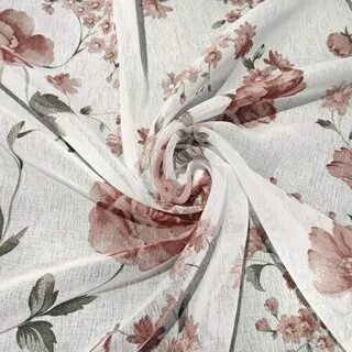 Тюль лен с цветами