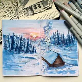 Нарисовать пейзаж маркерами