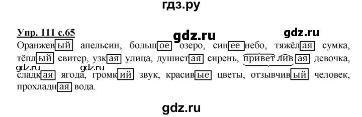 Русский язык третий класс упр 110. Русский язык 3 класс 2 часть стр 65 упражнение 111. Упражнение 111. Русской язык упражнение 111.