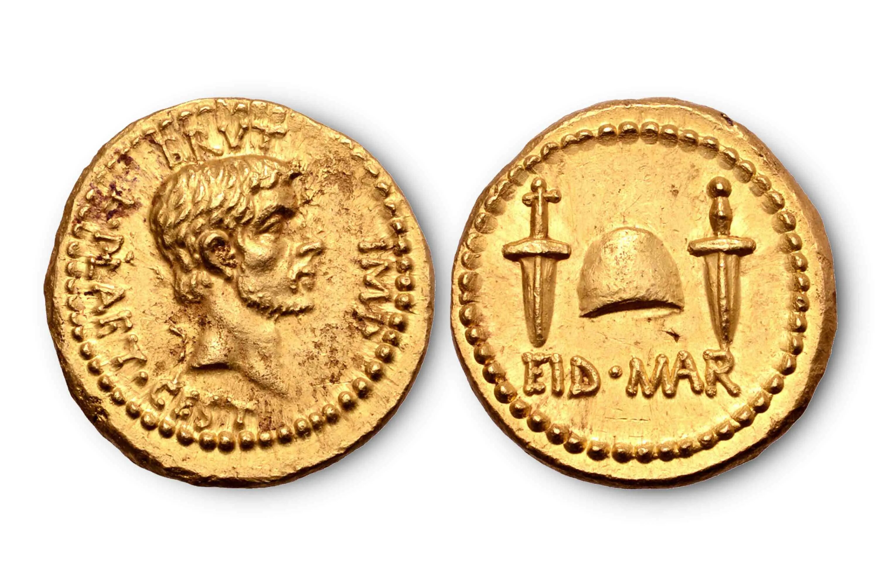 Древнейшая золотая монета 5 букв. Eid Mar монета. Римская Золотая монета Франческо Веттори. Ауреус монета Рим. Монета марка брута.