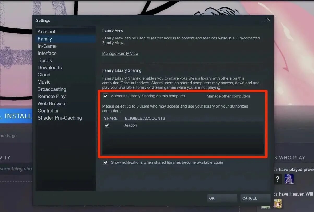 Ремоте плей стим на ПК. Семейный доступ стим. Как включить Фэмили Либрари в стим. Steam share.