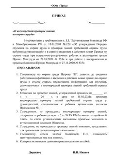 Приказ о проведении внепланового инструктажа 2024