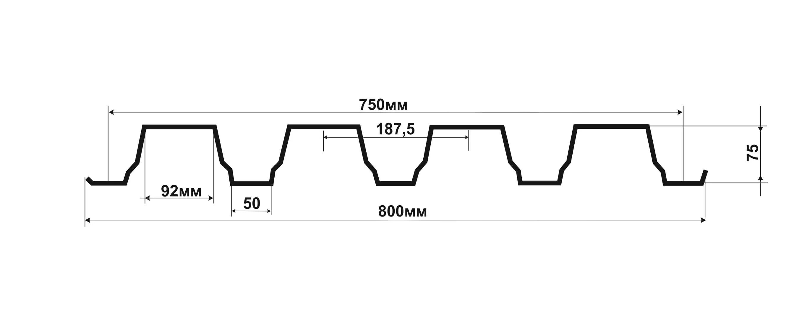 Профлист н75 ширина листа. Профлист н75 габариты. Профнастил н75-750-0.8. Профлист н75 чертеж. 750 0.7