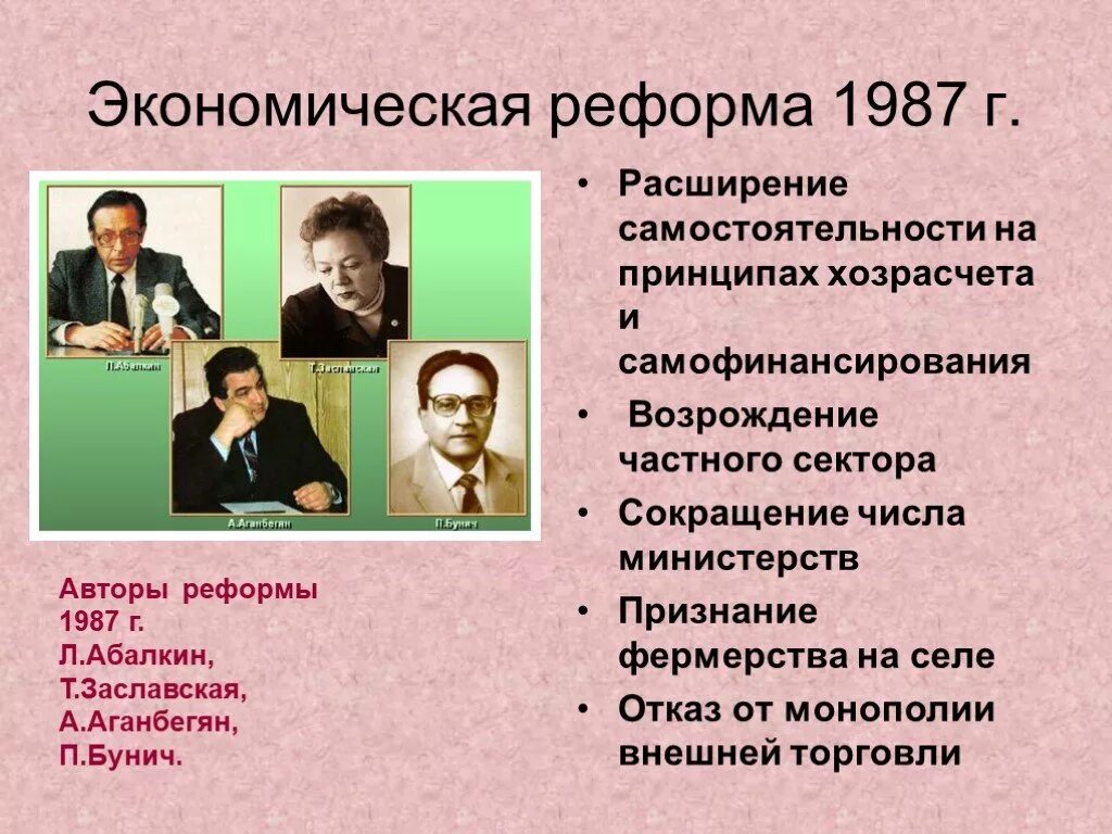 Экономические реформы 1985 1987. Экономические реформы Горбачева 1987. Авторы экономической реформы 1987. Экономическая реформа 1987 предусматривала. Метод хозрасчета