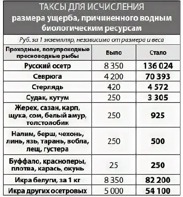 Таксы и методики исчисления размера вреда