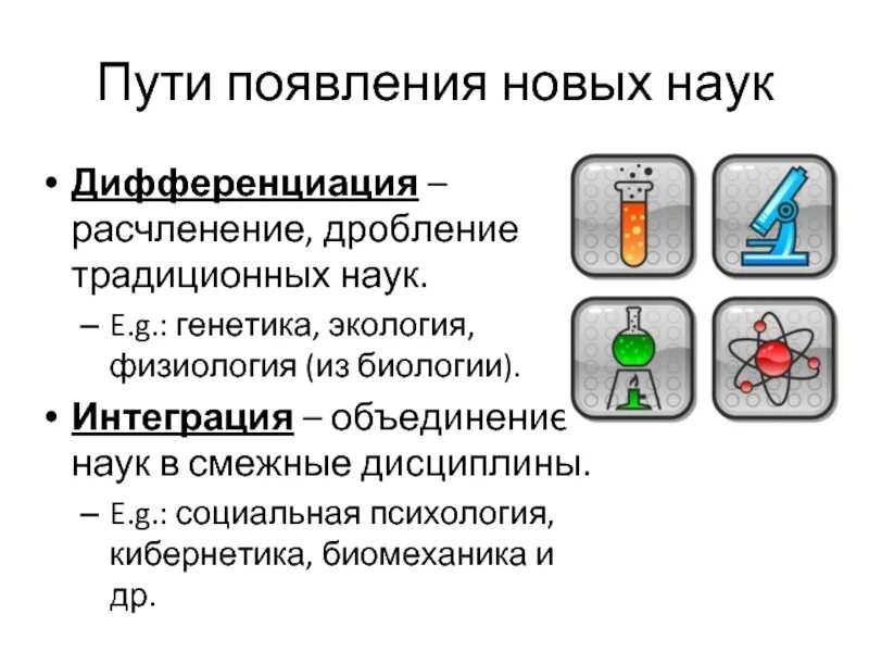 Пути появления наук. Пути возникновения новых наук. Пути появления новых наук дифференциация и интеграция. Дифференциация наук.