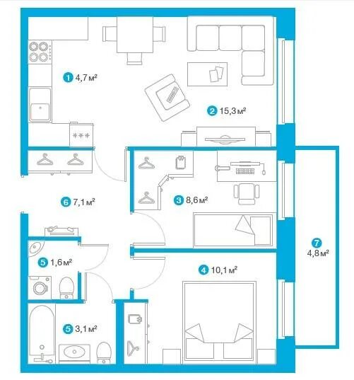 2-к квартира, 75.5 м², 3/24 эт. на продажу в Екатеринбурге Купить квартиру Авито
