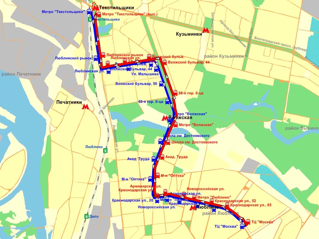 Автобус 65 маршрут на карте