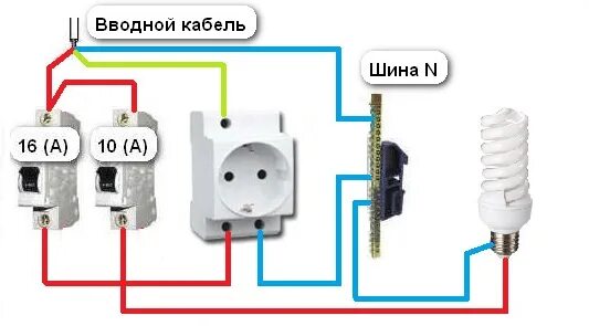 Почему 2 нуля. Схема подключения розетки от автомата в щитке. Схема подключения розетки через автоматический выключатель. Схема подключения выключателя автоматического и розетки. Схема подключения розетки от розетки 220 в.