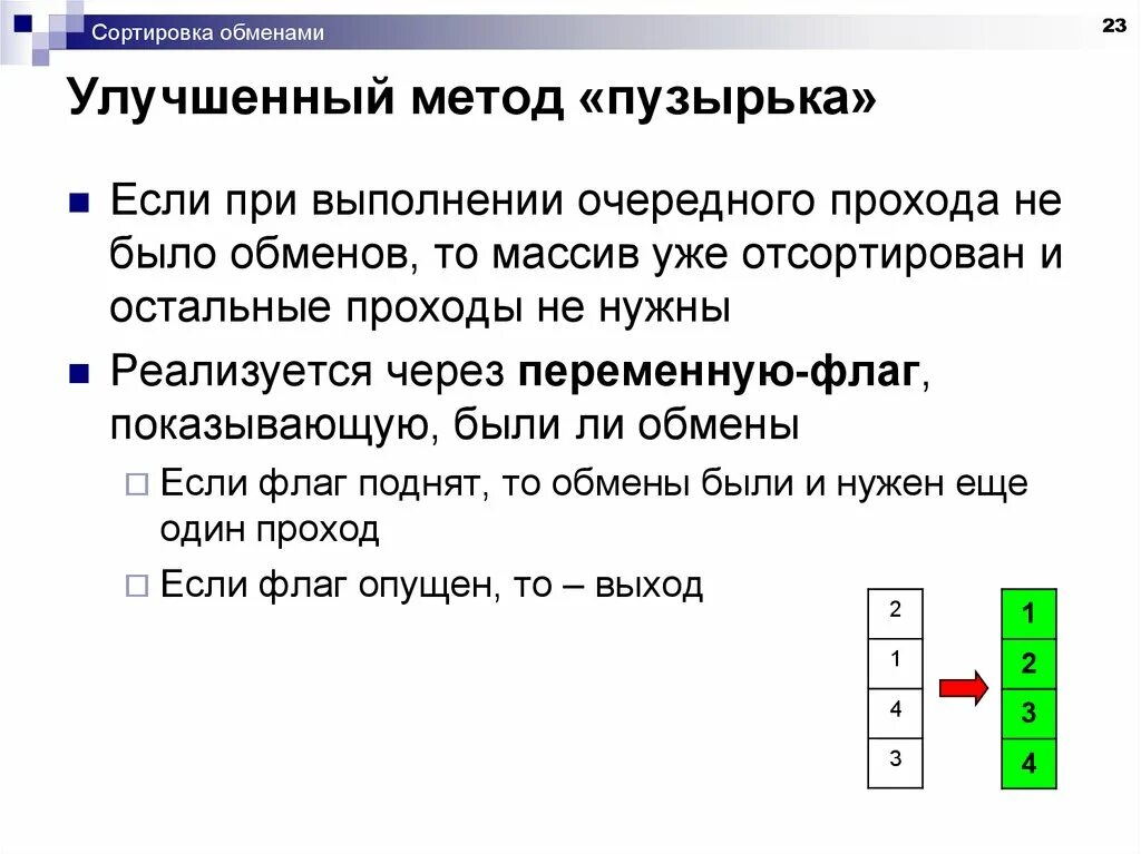 Алгоритм сортировки обменом. Пузырьковый метод сортировки массива. Алгоритм сортировки методом пузырька. Метод пузырька алгоритм. Улучшенные методы сортировки массивов.