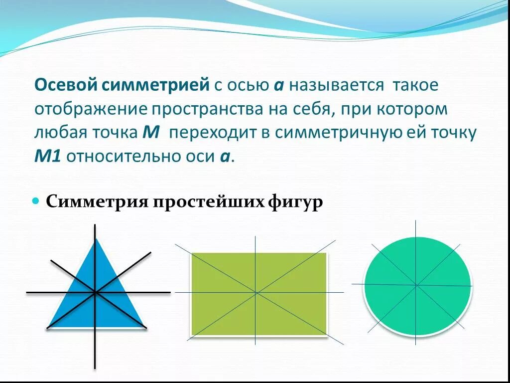 Осевая симметрия является отображением плоскости на себя. Симметричные фигуры относительно оси. Осевая симметрия. Осевая симметрия отображение пространства на себя. Ось симметрии это в геометрии.