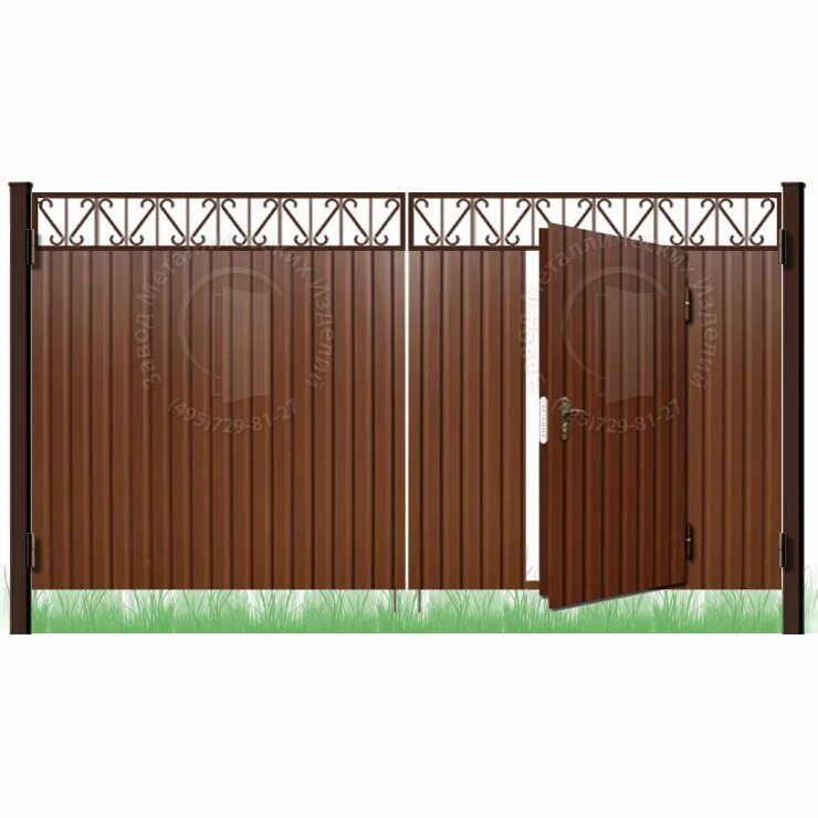 9 м с калиткой. ворота распашные металлические для дачи. ворота решетчатые распашные 5100х3000(h) ral 7040 смеш. ворота распашные металлические для дачи. ворота с калиткой.