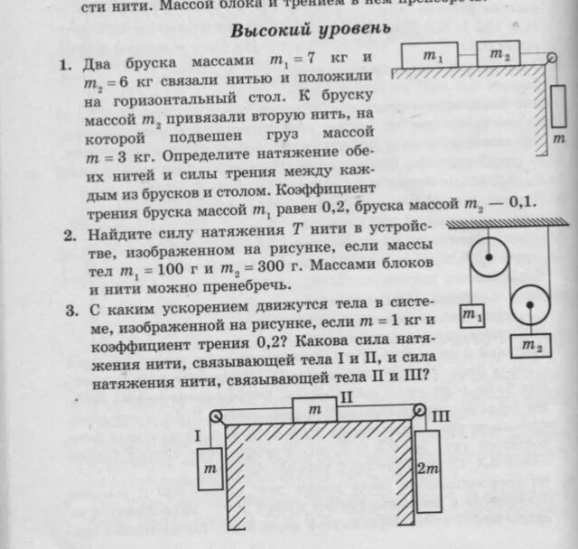 Два бруска массами. Натяжение нити два бруска массой. Два бруска с пружиной и нитью. Коэффициент трения нити.