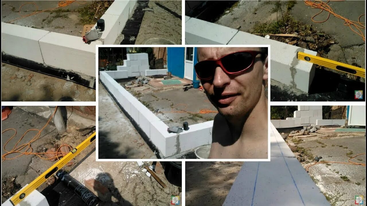 Бутовая кладка под лопатку. Монтаж связевых плит. Кладка стены толщины 2 кирпича звеном "пятерка". Укладка 1 н. Связевые плиты перекрытия каркаса 1.