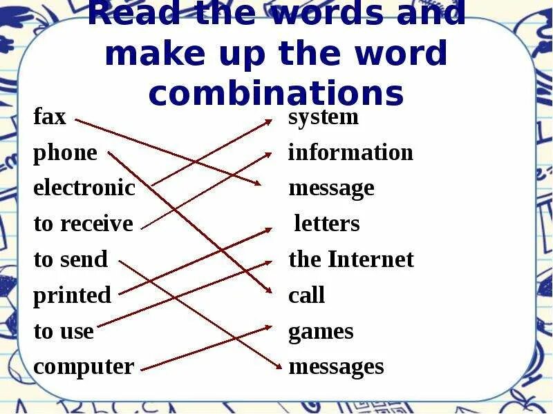 3 match the words and word combinations. Make up Word combinations. Make Word combinations using. Words and Word combinations. Internet Words.