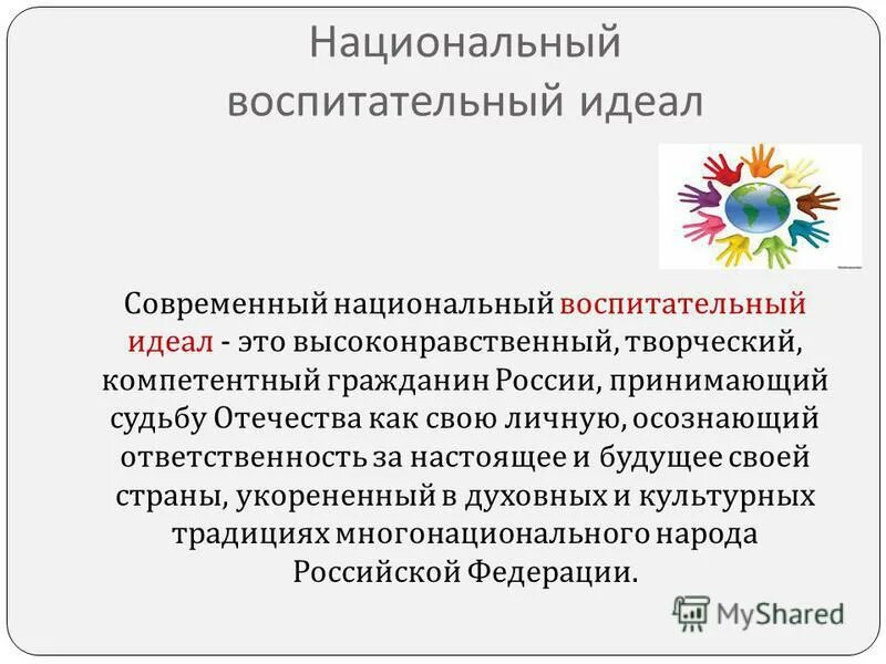 Программа национальное воспитание. Национальный воспитательный идеал. Высоконравственный, творческий, компетентный гражданин России.