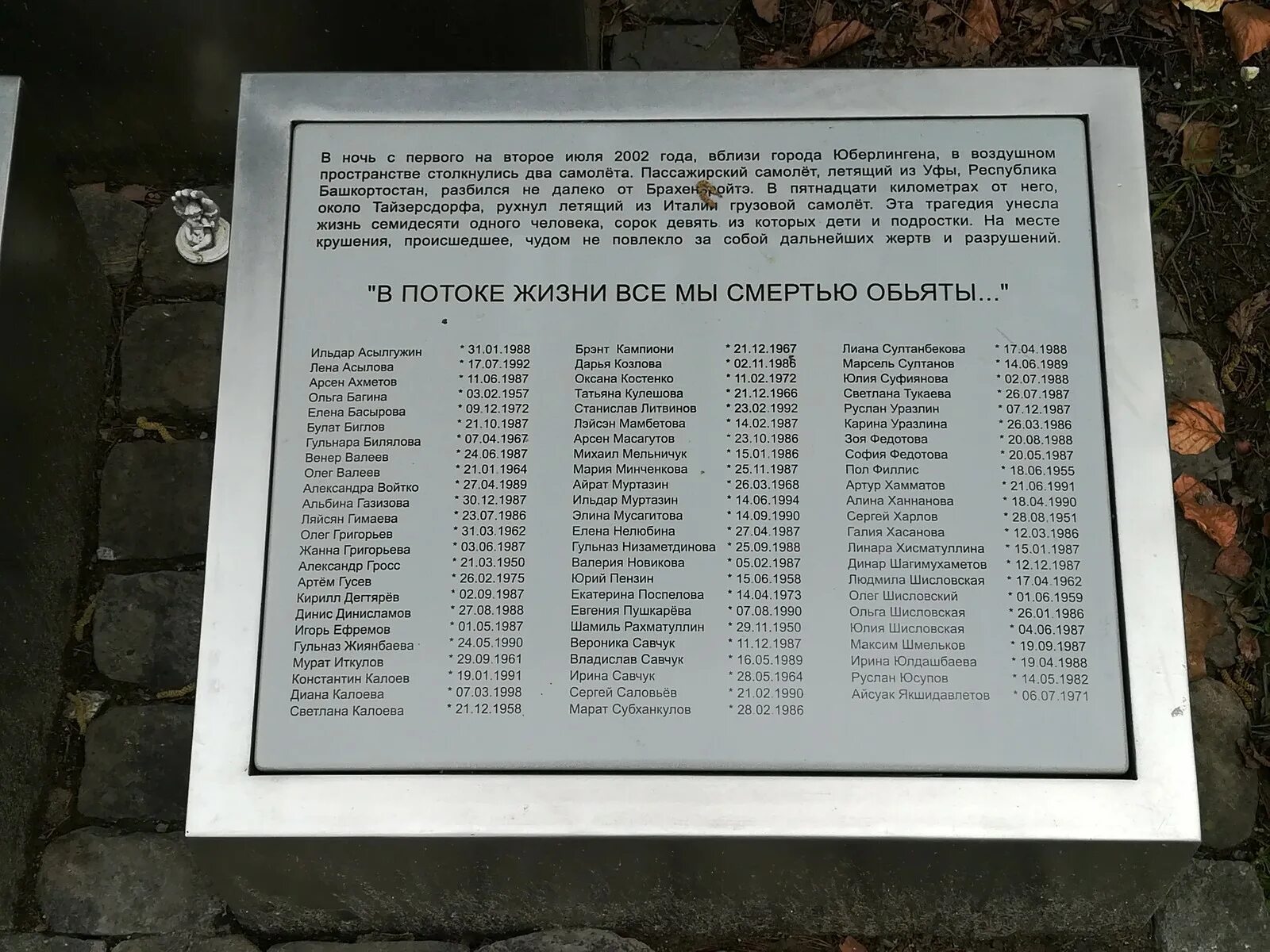 Списки погибших в сите. Авиакатастрофа над Боденским озером 2002. Катастрофа над Боденским озером мемориал. Авиакатастрофа над Боденским озером памятник. Список погибших над Боденским озером в 2002.