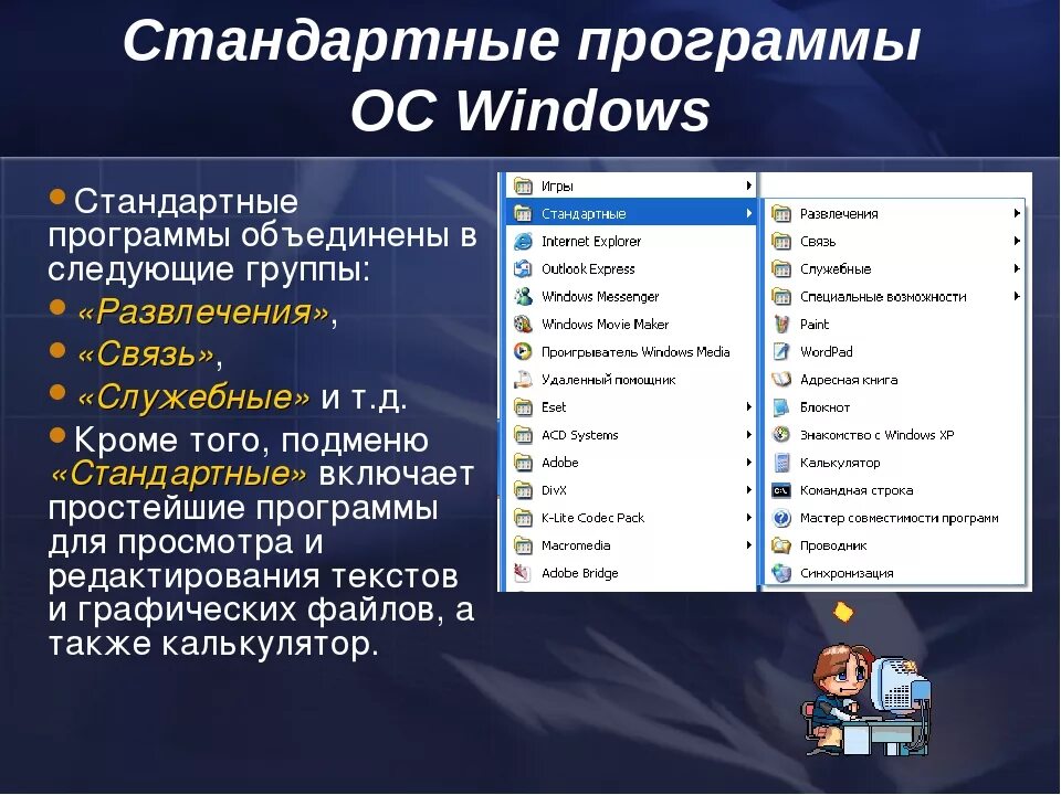 Какие есть программы. Стандартный текстовый редактор ОС Windows. К стандартным программам Windows относятся. Стандартные программы ОС Windows. Стандартные приложения операционной системы Windows.