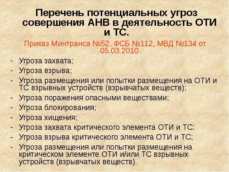 Потенциальные угрозы совершения анв