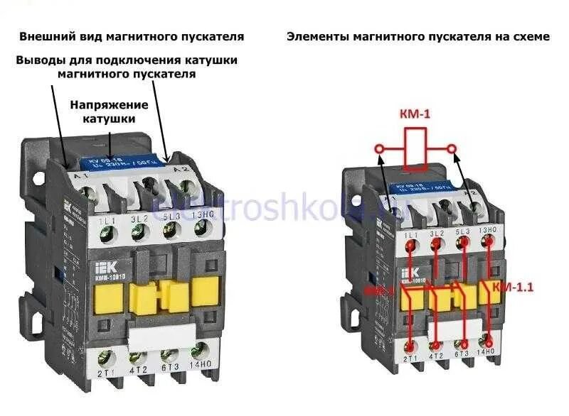 Контактор электромагнитный 220в схема подключения. Схема подключения магнитного контактора 220в. Схема подключения КМИ контакторов с катушкой на 220в. Пускатель для электродвигателя 380 вольт 5.5 КВТ схема подключения.