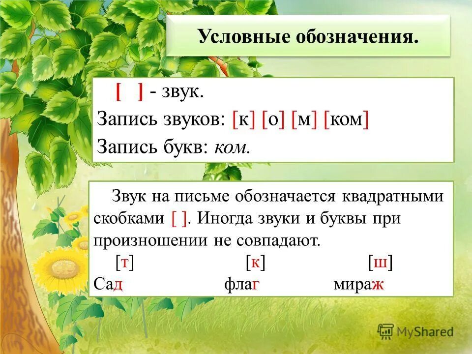 Буква на письме обозначается звуком