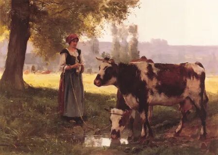 Пейзаж человек и животное