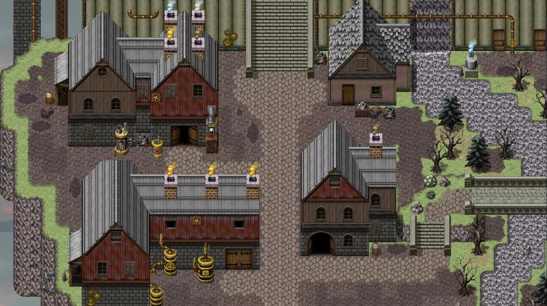 Down the village. РПГ гейм мейкер. Игра Pixel Town: Wild times. RPG maker MV. Тайлсет средневековья.