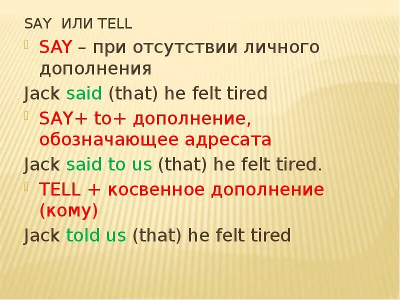 Правило say tell. Правила to say to tell. Told said разница в косвенной речи. Глаголы to say to tell.