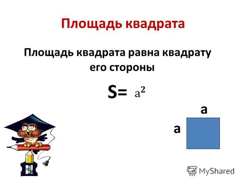 Площадь квадрата равна произведению 2 его сторон