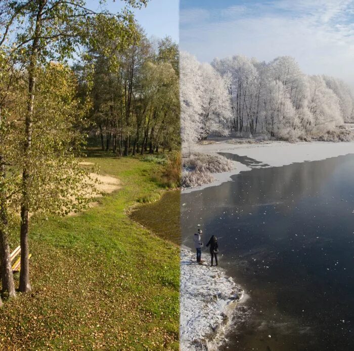 Река волга изменяется в разные времена года. Зима лето. Река летом и зимой. Зима лето фото. Один пейзаж зимой и летом.