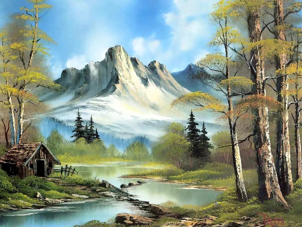 Рисунки природы. Боб Росс. Bob Ross картины. Художник пейзажист Боб Росс. Пейзаж Боба Росса.