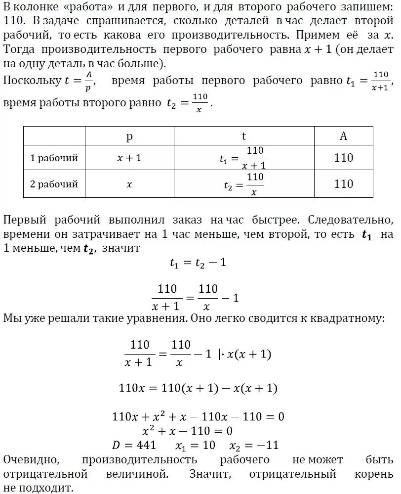 Заказ на изготовление 209 деталей первый. Первый рабочий может выполнить всю работу на 2 часа быстрее второго. Сколько деталей в час делает второй рабочий. Задачи на детали и рабочих ЕГЭ. Заказ на 110 деталей первый рабочий выполняет на 1 час быстрее.