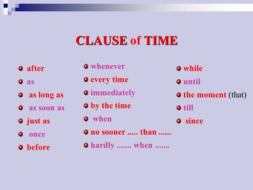 Ы какое время. Time Clauses в английском. Time Clauses правило. Time Clauses придаточные предложения времени. Time Clauses в английском языке правило.