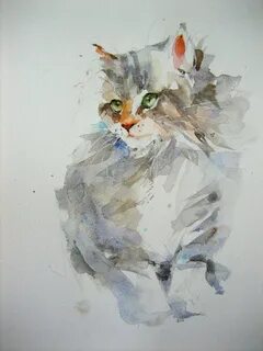 Кот акварелью