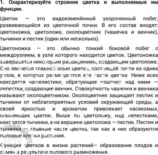 Охарактеризуйте строение цветка и выполняемые им функции