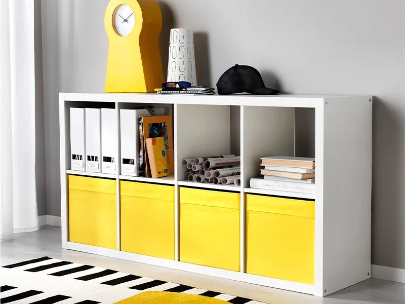 Kallax каллакс. Вставка каллакс желтый. коробки с мебелью икеа. ikea.pt.