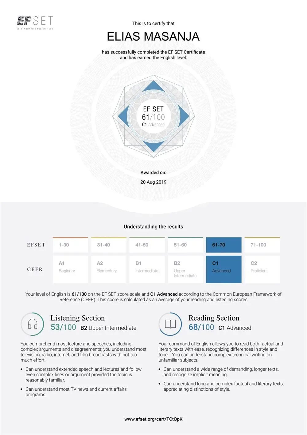 Сертификат ef set. Сертификат efset b2. Ef set 15 minute test ответы. Ef test. Ef test.