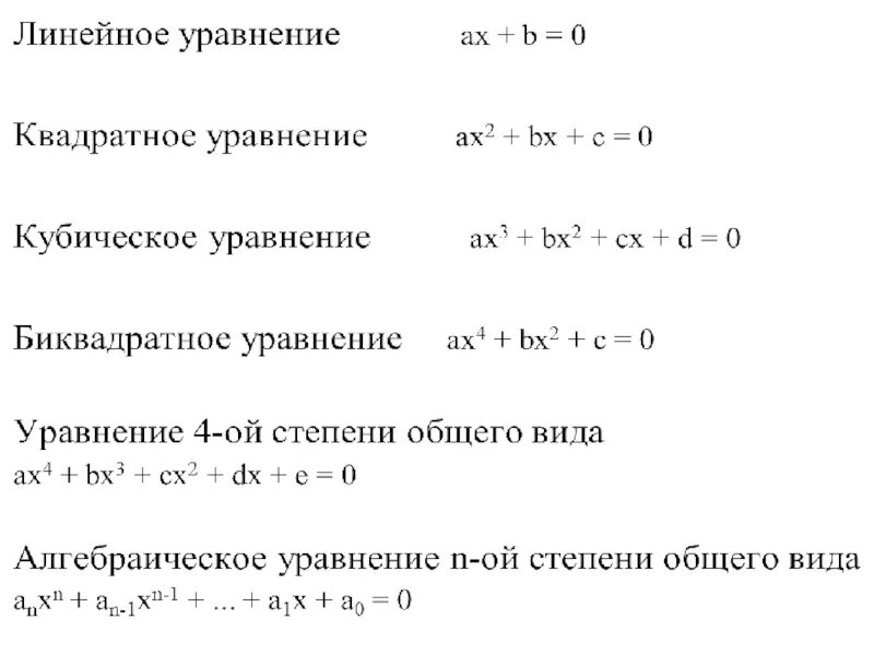 Формула линейного уравнения. Решение линейных, квадратных и кубических уравнений. Формула решения линейных уравнений. Формула решения кубического уравнения.