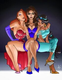 Illustration of Jessica Rabbit, Yasmine Petty and Jasmine Sitting front row...