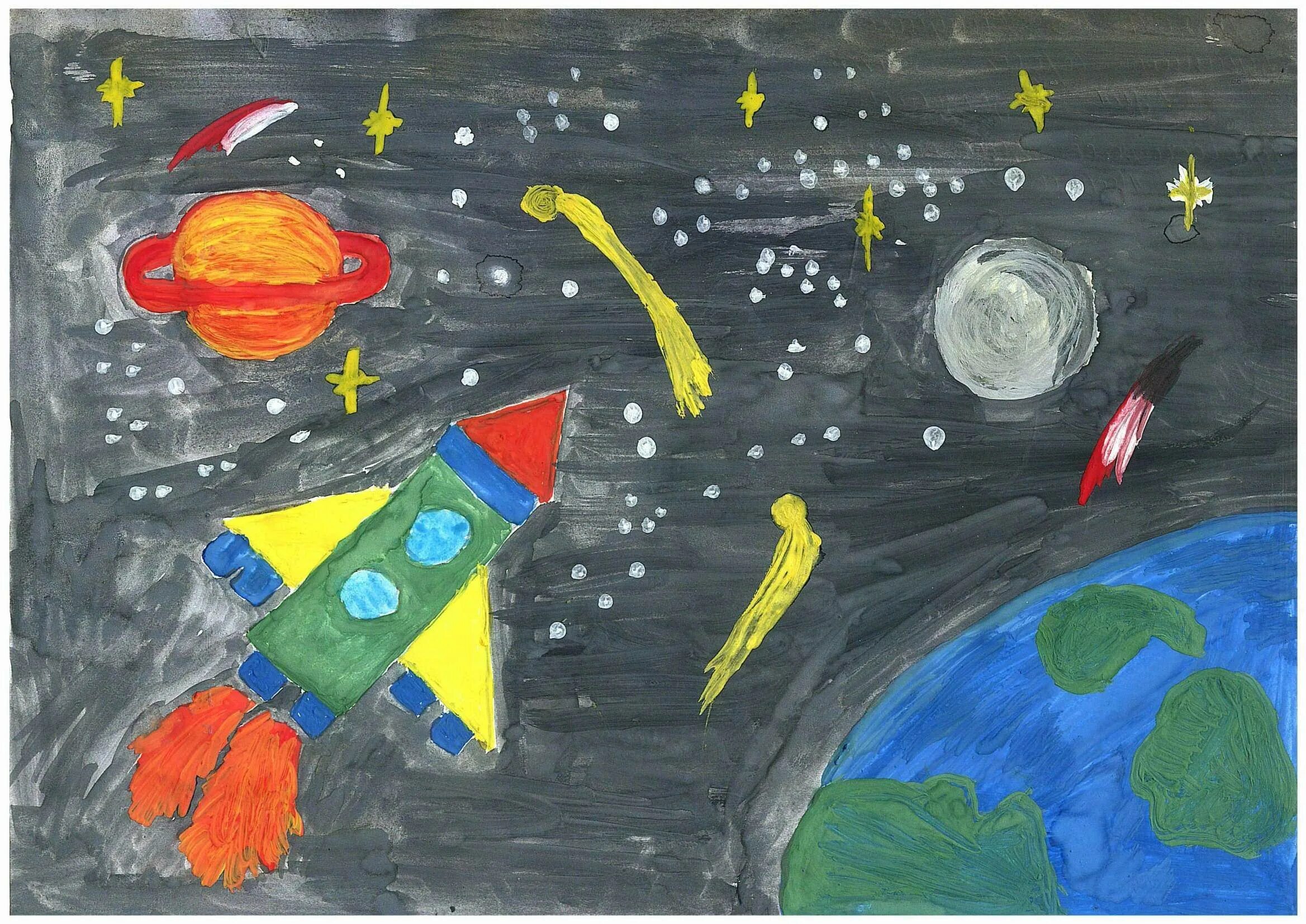 Рисунок про космос в детский сад. Рисунок на тему космос. Рисунок на космическую тему. Детский рисунок на тему космос. Детские рисунки про космос.