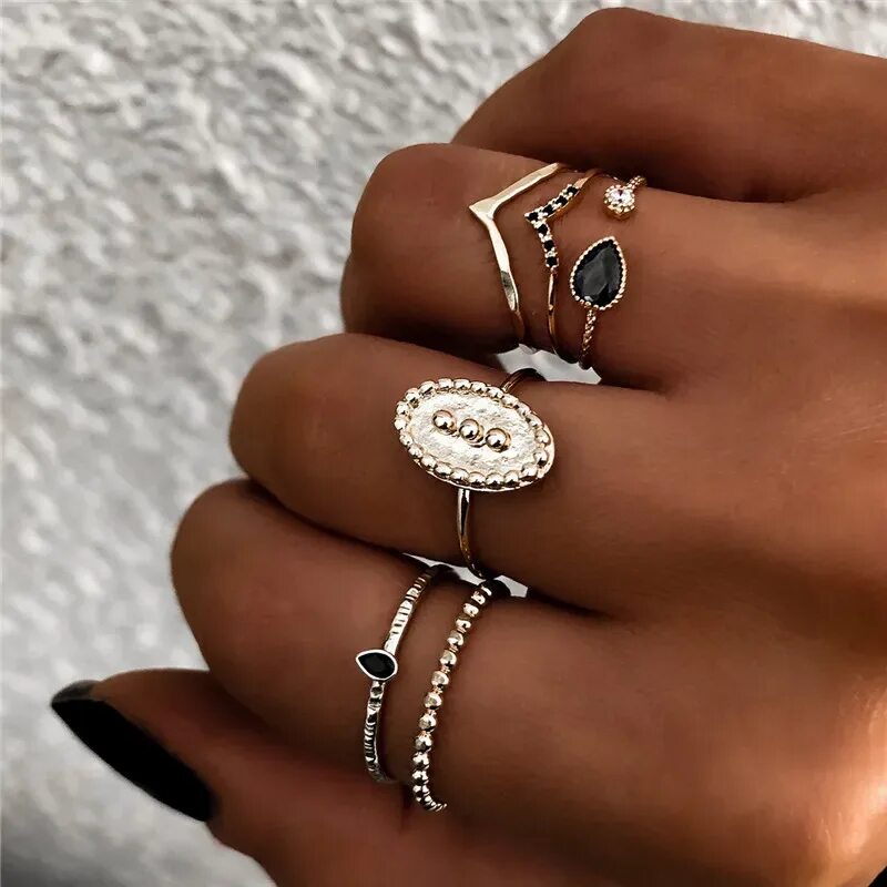 Какие кольца в моде фото HI-MAN 9 шт./компл. в богемном стиле Изысканная старинная нерегулярные Bump волн